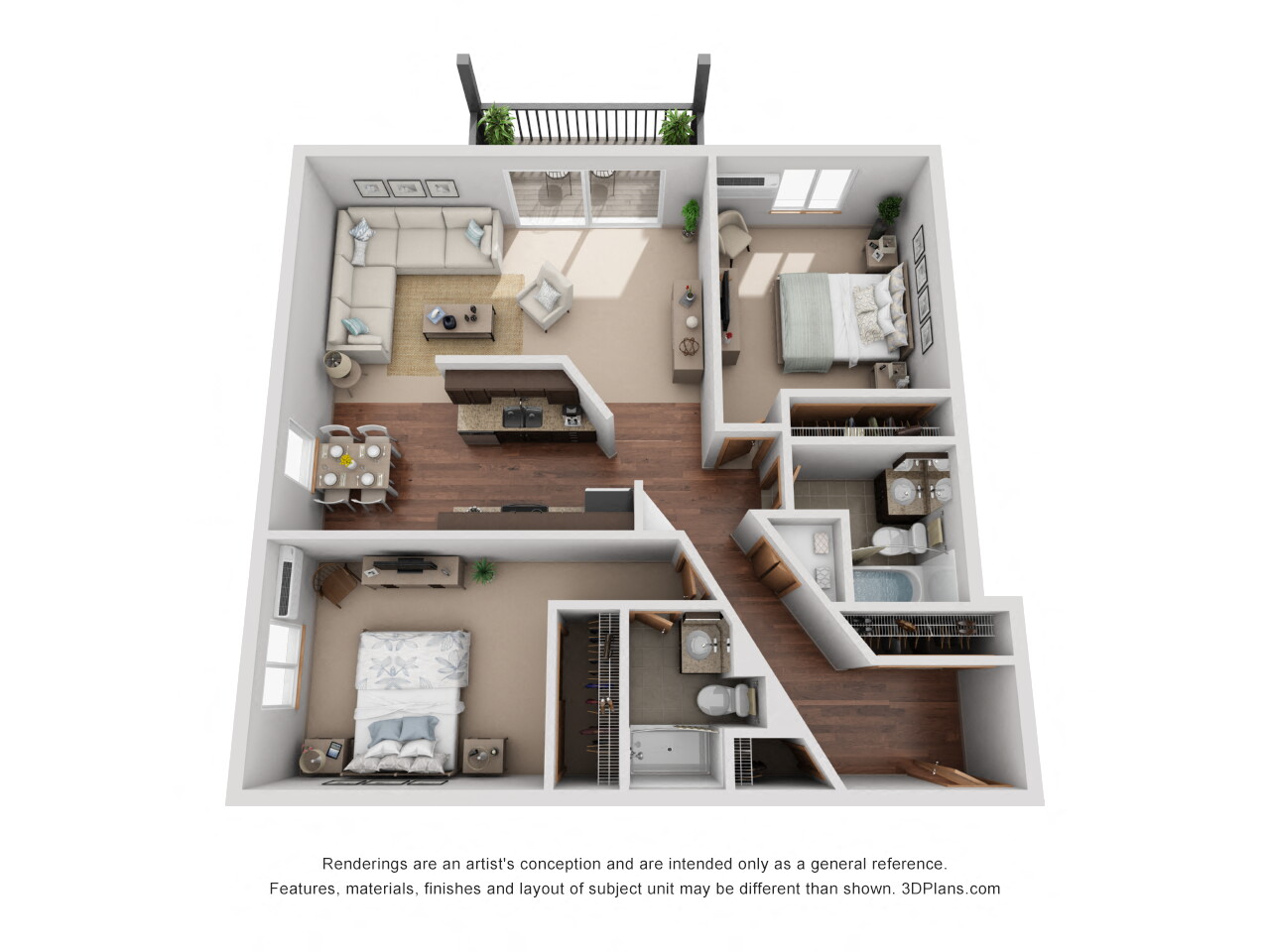 1036 sq.ft. Two Bed Two Bath