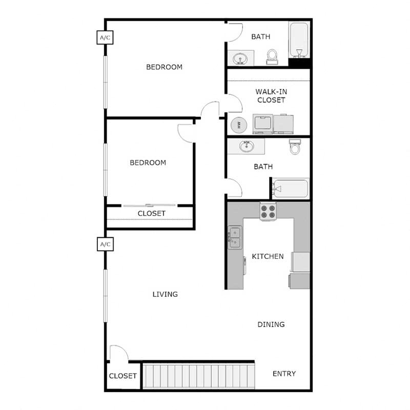 2 Bedroom 2 Bathroom - Upper
