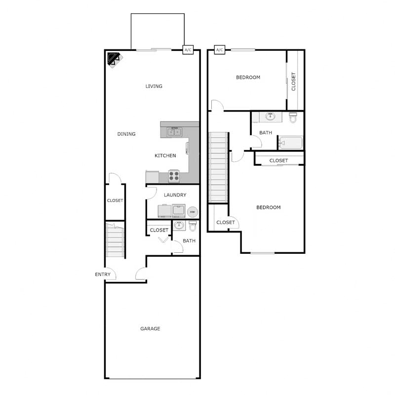 2 Bedroom 1.5 Bathroom - Townhome - 2 Car Garage