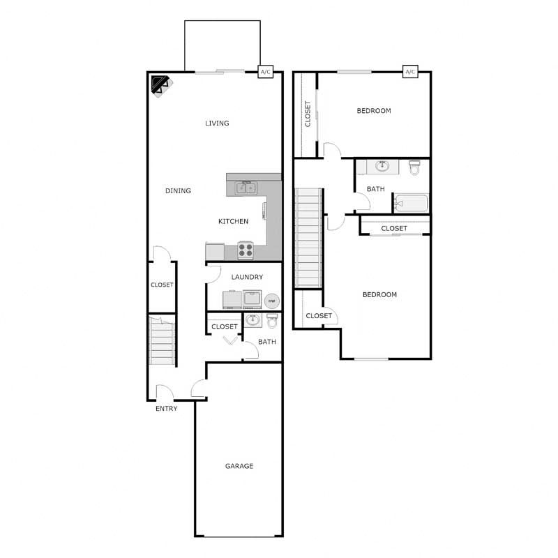 2 Bedroom 1.5 Bathroom - Townhome - 1 Car Garage