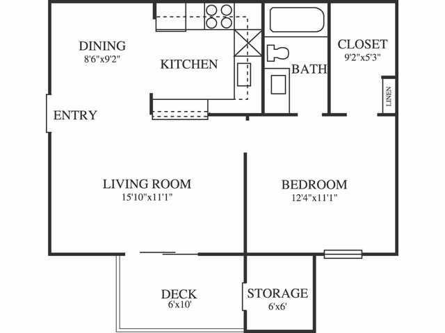 Springfield A1 Floor Plan 1 Bedroom 1 Bath Springfield A1 Floor Plan 1 Bedroom 1 Bath