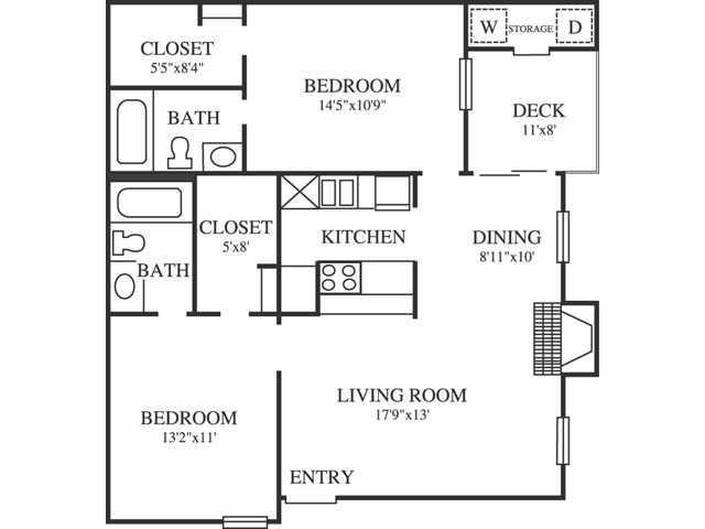 Springfield B1 Floor Plan 2 Bedroom 2 Bath Springfield B1 Floor Plan 2 Bedroom 2 Bath