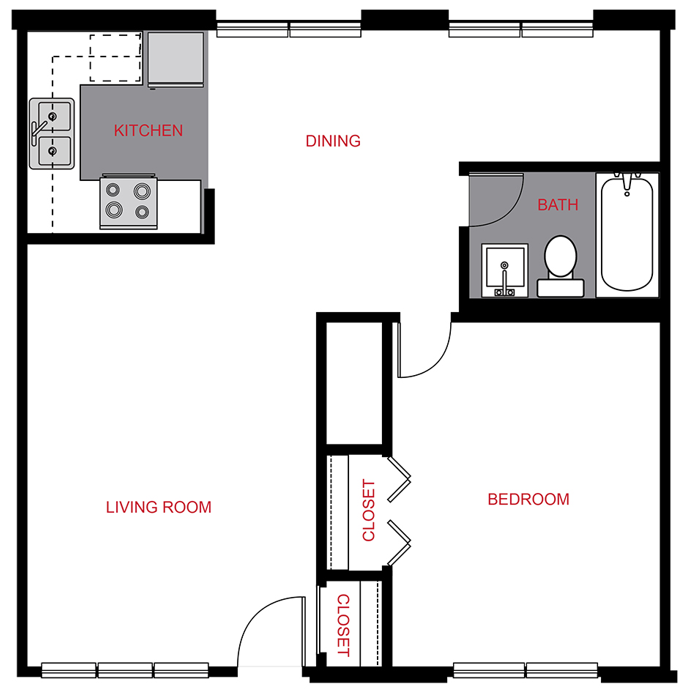 A1 - 1 Bed / 1 Bath (635 sf)