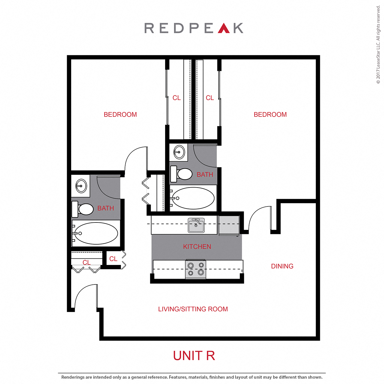 B3 - 2 Bed / 2 Bath (905 sf)