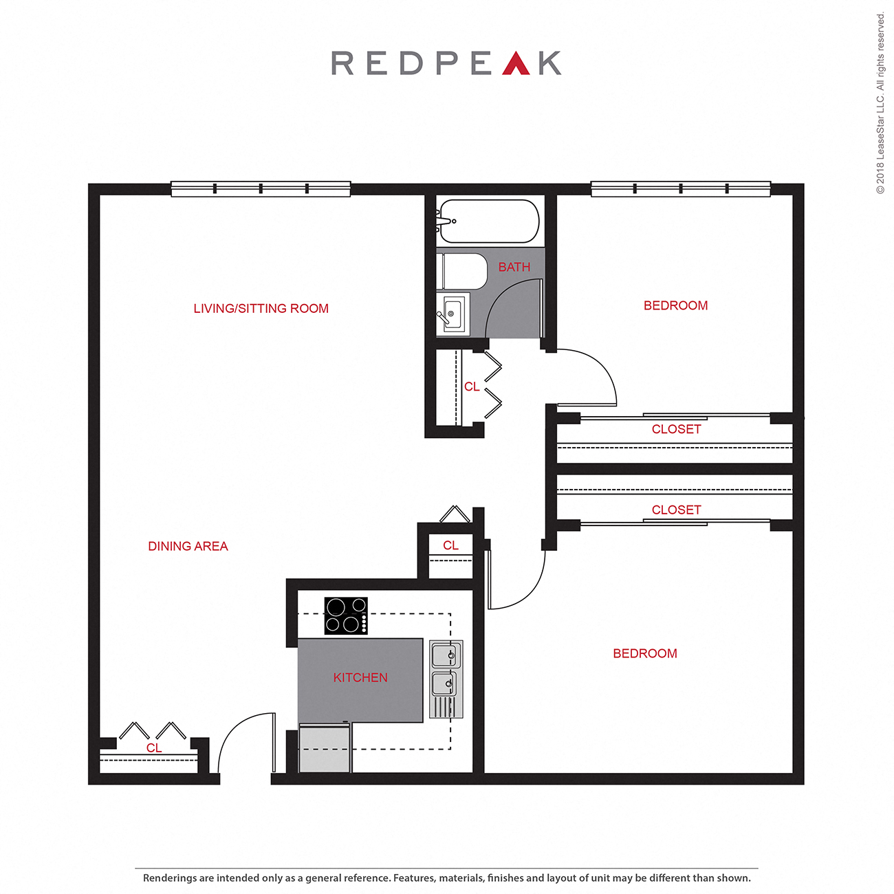 B1 - 2 Bed / 1 Bath (730 sf)