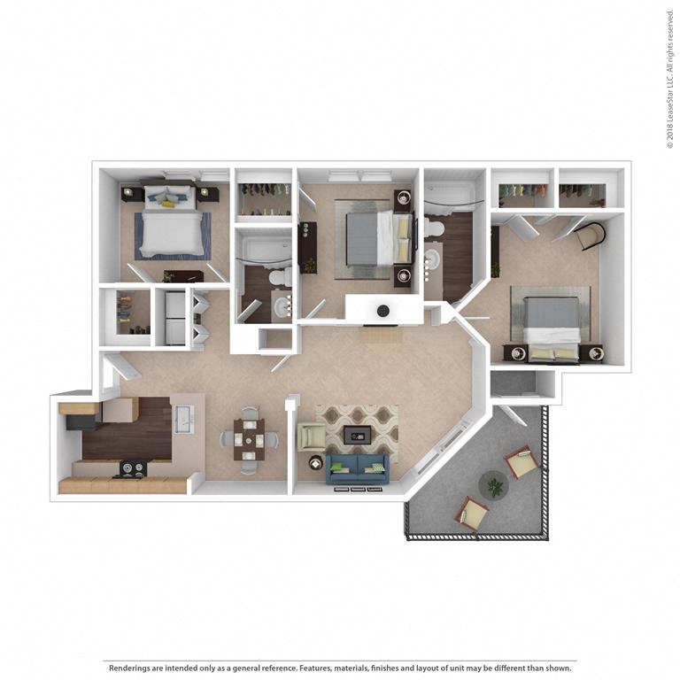 The Kingston Floor Plan at Beacon Ridge Apartments, PRG Real Estate Management, South Carolina