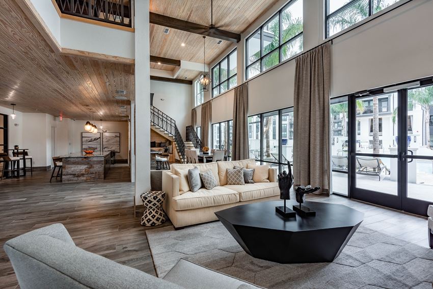 a living room with a couch and a coffee table