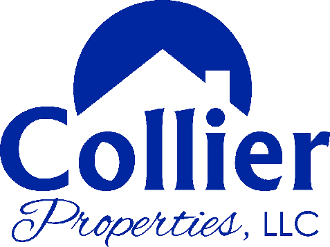 A logo for Collier Properties, LLC featuring a blue house shape.