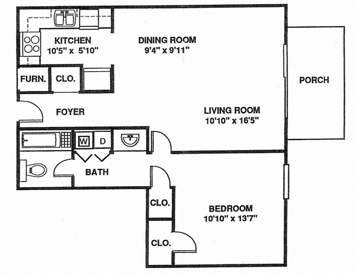 A1-L Suite Floor Plan 945 Square Feet