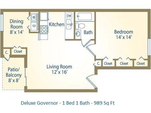 1x1 Deluxe Governor Floor Plan 2