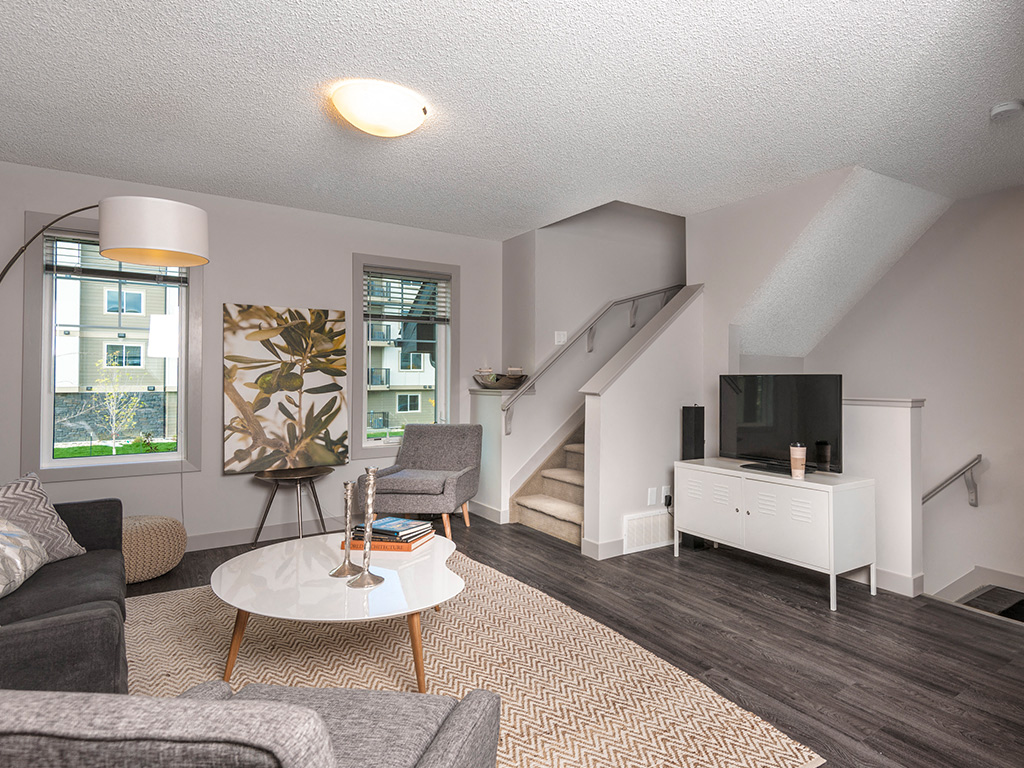 a living room with a couch and a tv