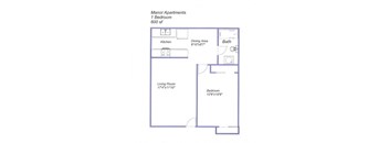 1 Bed 1 Bath Floor Plan at Manor Apartments, Rohnert Park, CA