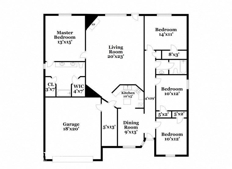 a floor plan of a house with a combination of bedrooms and a living room