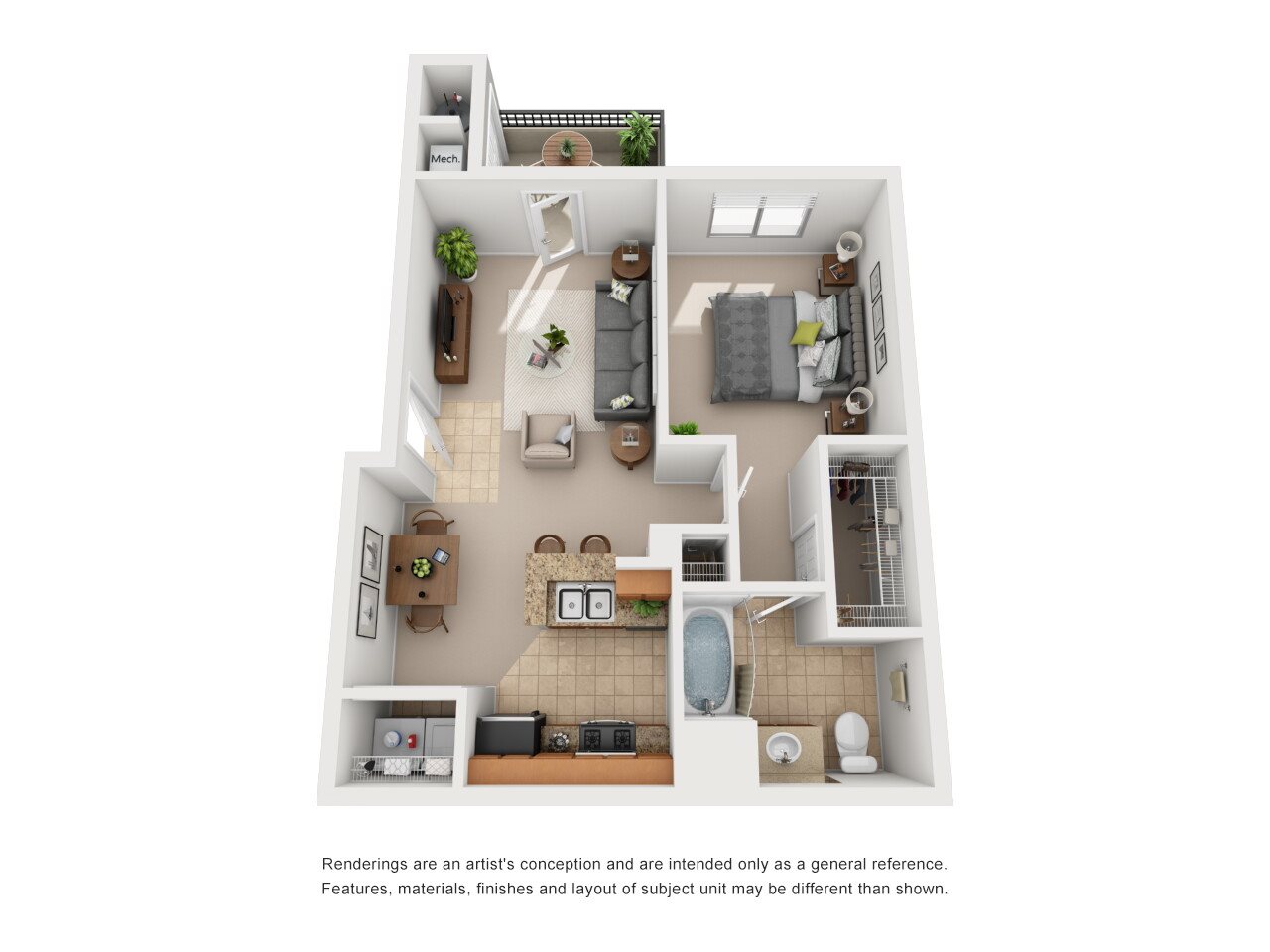 Palms, 755 sq. ft., 1 bed,1 bath
