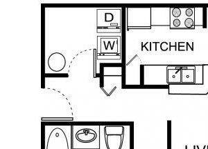 Two bedroom two bathroom B2 floorplan at The Residence at White River Apartments in Indianapolis, IN