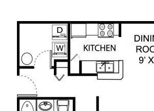 Three bedroom two bathroom C1 floorplan at The Residence at White River Apartments in Indianapolis, IN
