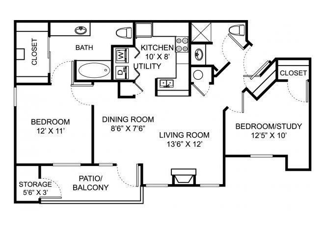 Two bedroom two bathroom B1 floorplan at Steeplechase at Shiloh Crossing Apartments in Avon, IN