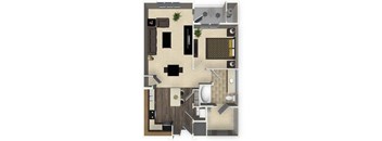 1 bedroom 1 bathroom apartment A1L floorplan at Venue Apartments in San Jose, CA