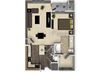 1 bedroom 1 bathroom apartment A1 floorplan at Venue Apartments in San Jose, CA