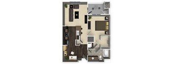 1 bedroom 1 bathroom apartment A2L floorplan at Venue Apartments in San Jose, CA