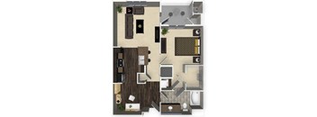 1 bedroom 1 bathroom apartment A2 floorplan at Venue Apartments in San Jose, CA