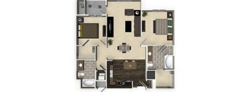 2 bedroom 2 bathroom apartment B2A floorplan at Venue Apartments in San Jose, CA