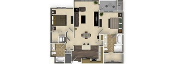 2 bedroom 2 bathroom apartment B3A floorplan at Venue Apartments in San Jose, CA