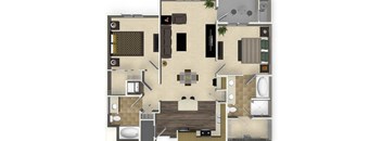 2 bedroom 2 bathroom apartment B3L floorplan at Venue Apartments in San Jose, CA