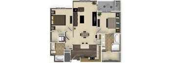 2 bedroom 2 bathroom apartment B3 floorplan at Venue Apartments in San Jose, CA