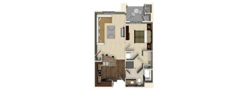 1 bedroom 1 bathroom apartment A1 floor plan at The Verdant Apartments in San Jose, CA
