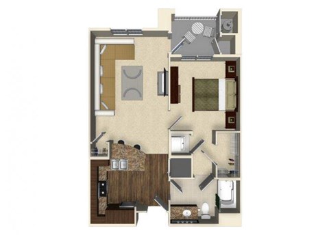 1 bedroom 1 bathroom apartment A1 floor plan at The Verdant Apartments in San Jose, CA