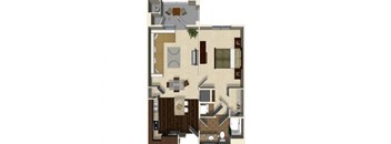 1 bedroom 1 bathroom apartment A2 floor plan at The Verdant Apartments in San Jose, CA