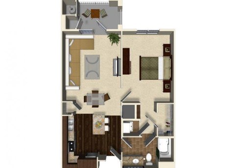 1 bedroom 1 bathroom apartment A2 floor plan at The Verdant Apartments in San Jose, CA