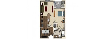 1 bedroom 1 bathroom apartment A3 floor plan at The Verdant Apartments in San Jose, CA