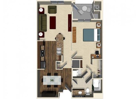 1 bedroom 1 bathroom apartment A3 floor plan at The Verdant Apartments in San Jose, CA