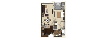 1 bedroom 1 bathroom apartment A4 floor plan at The Verdant Apartments in San Jose, CA