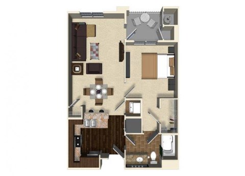 1 bedroom 1 bathroom apartment A4 floor plan at The Verdant Apartments in San Jose, CA
