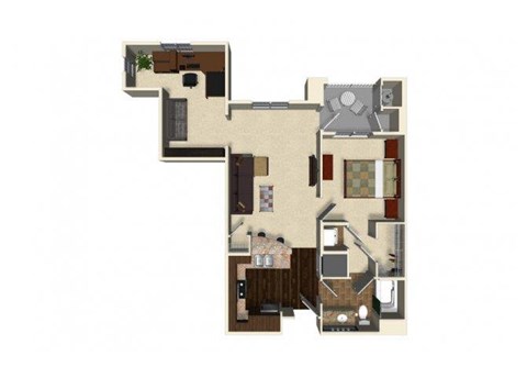 1 bedroom 1 bathroom apartment A5 floor plan at The Verdant Apartments in San Jose, CA