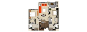 2 bedroom 2 bathroom apartment B1 floor plan at The Verdant Apartments in San Jose, CA