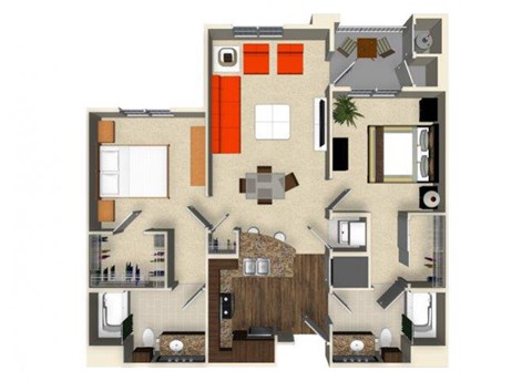 2 bedroom 2 bathroom apartment B1 floor plan at The Verdant Apartments in San Jose, CA