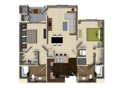 2 bedroom 2 bathroom apartment B2 floor plan at The Verdant Apartments in San Jose, CA
