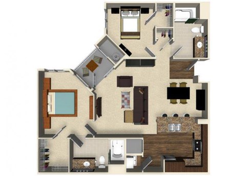 2 bedroom 2 bathroom apartment B3A floor plan at The Verdant Apartments in San Jose, CA