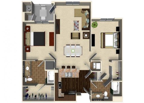 2 bedroom 2 bathroom apartment B4 floor plan at The Verdant Apartments in San Jose, CA