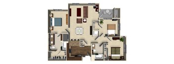 3 bedroom 2 bathroom apartment C1 floor plan at The Verdant Apartments in San Jose, CA