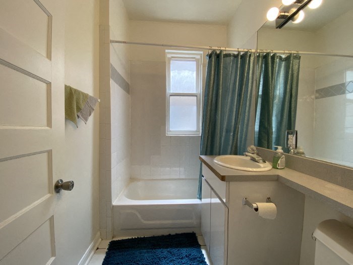 Bright bathroom space with windows