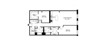 2 bedroom 2 bathroom Floor plan A at Carriage House Lofts, Chicago, Illinois