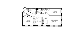 3 bedroom 2 bathroom Floor plan A at Carriage House Lofts, Chicago