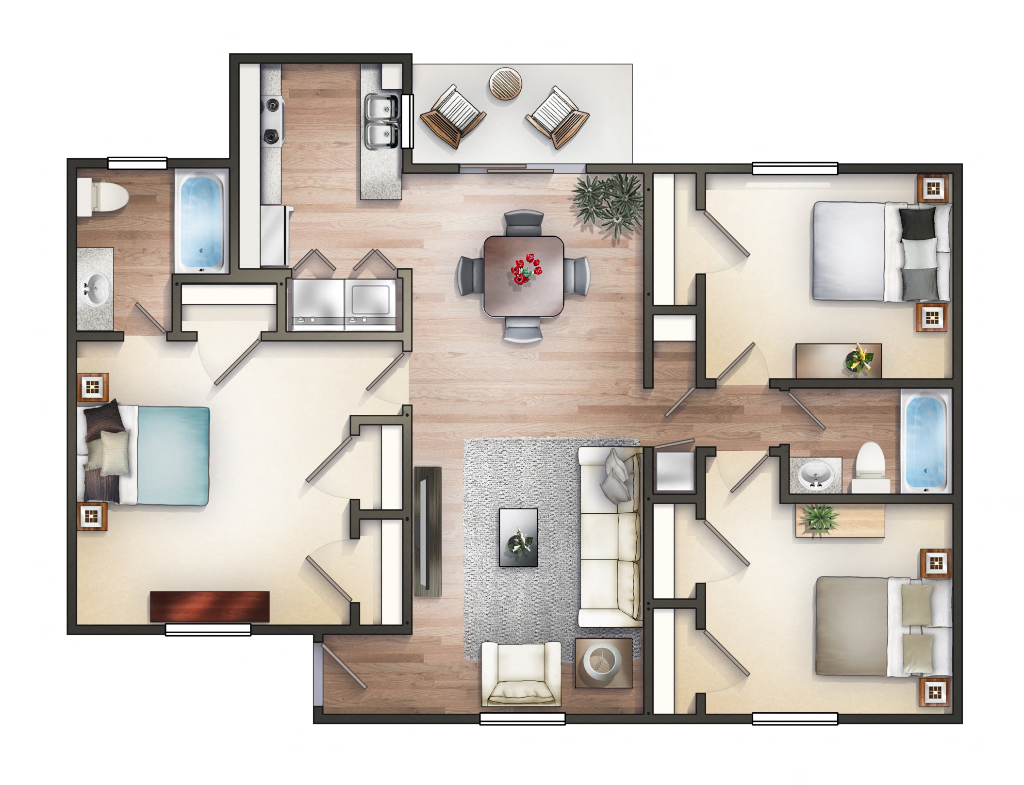 3 bedroom, 2 bathroom