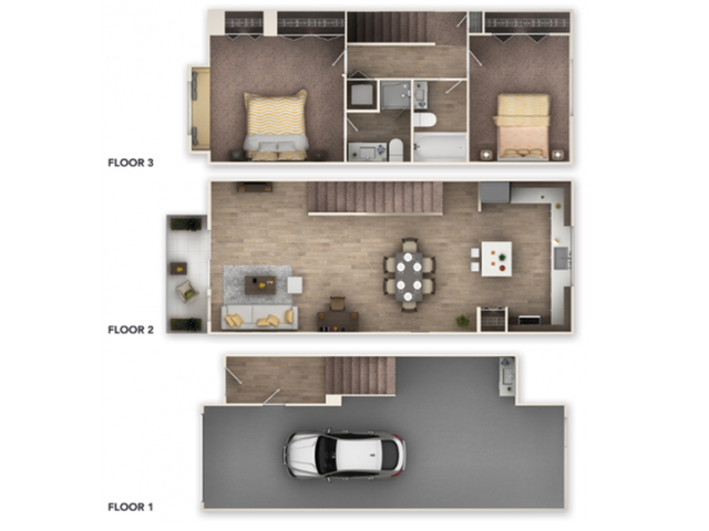 2 bed 2 bath with garage on first level
