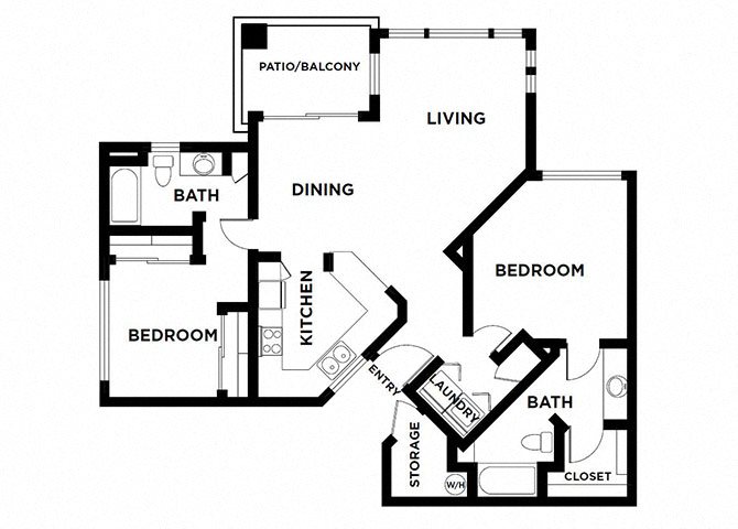 two bed two bath with balcony 1042 sqft